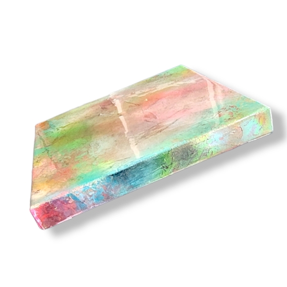 Original Decollage Painting Gallery Wrap Canvas Epoxy Resin Mixed Media, 12x12" - Picture 2 of 8